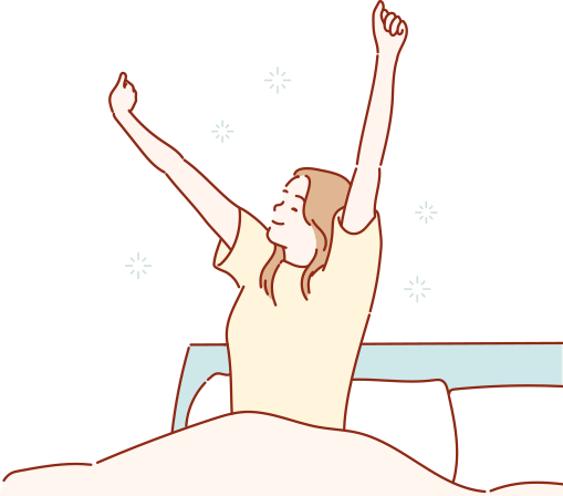 モフモから起き上がる女性のイメージイラスト